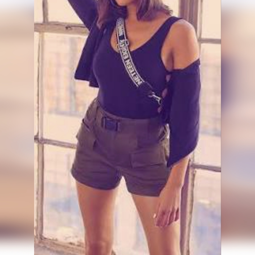 Express Olivia Culpo Green Utility Shorts